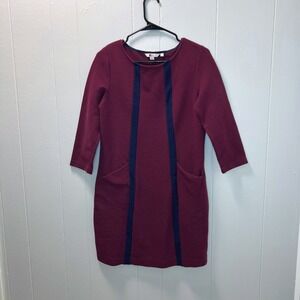 Boden Womens Anita Ottoman Tunic Dress Size 6L‎ Burgundy Blue Stripe Career